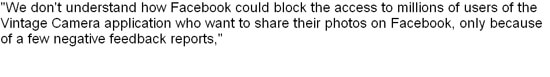 Facebook Blocked ‘Vintage Camera’ App