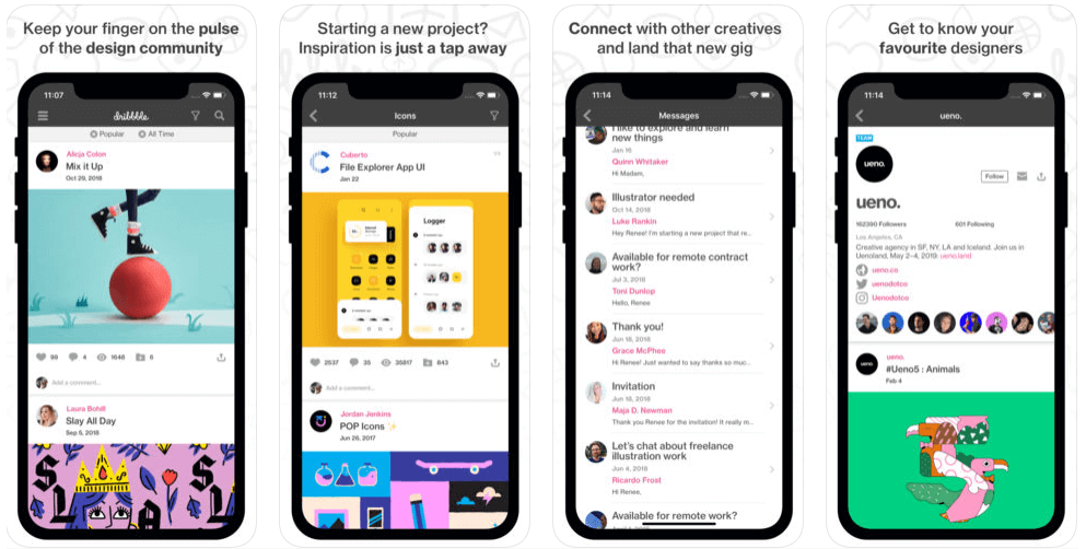 Dribbble App Screens